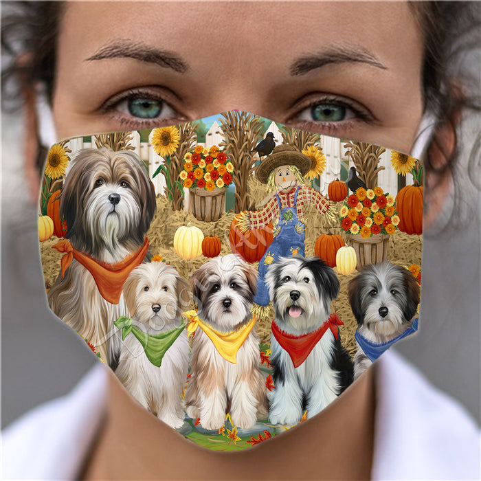 Fall Festive Harvest Time Gathering  Tibetan Terrier Dogs Face Mask FM48578