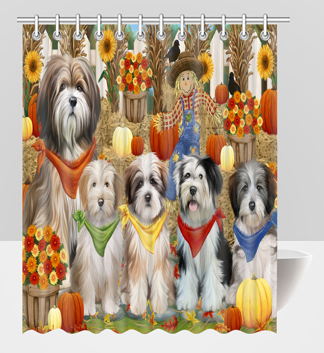 Fall Festive Harvest Time Gathering Tibetan Terrier Dogs Shower Curtain
