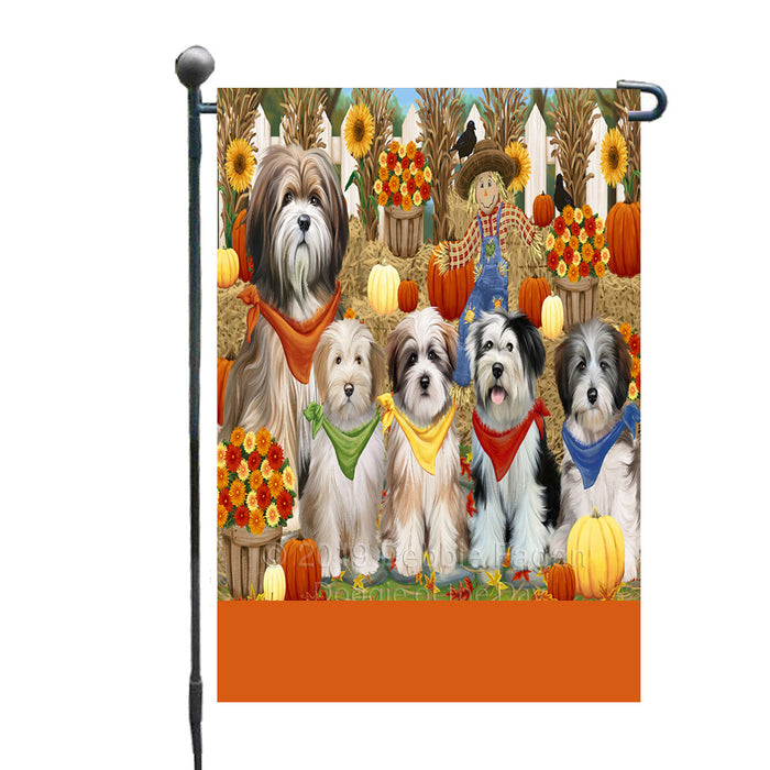 Personalized Fall Festive Gathering Tibetan Terrier Dogs with Pumpkins Custom Garden Flags GFLG-DOTD-A62077