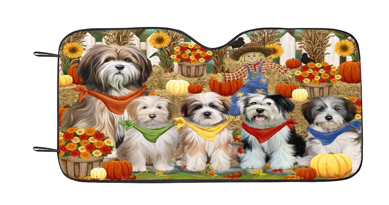 Fall Festive Harvest Time Gathering Tibetan Terrier Dogs Car Sun Shade