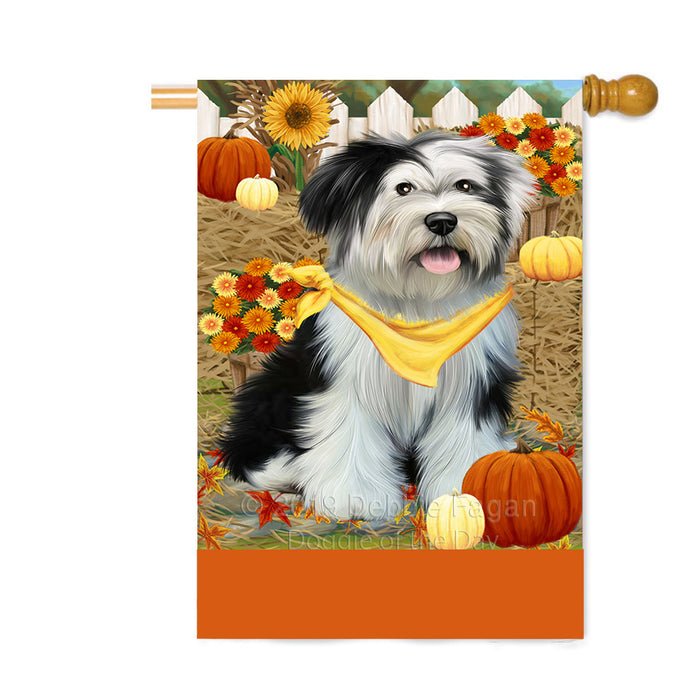 Personalized Fall Autumn Greeting Tibetan Terrier Dog with Pumpkins Custom House Flag FLG-DOTD-A62134