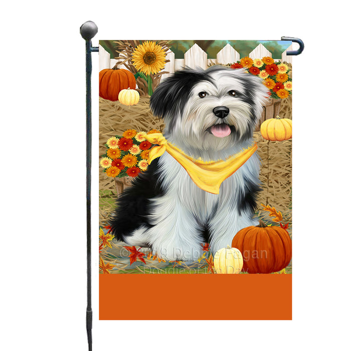 Personalized Fall Autumn Greeting Tibetan Terrier Dog with Pumpkins Custom Garden Flags GFLG-DOTD-A62078