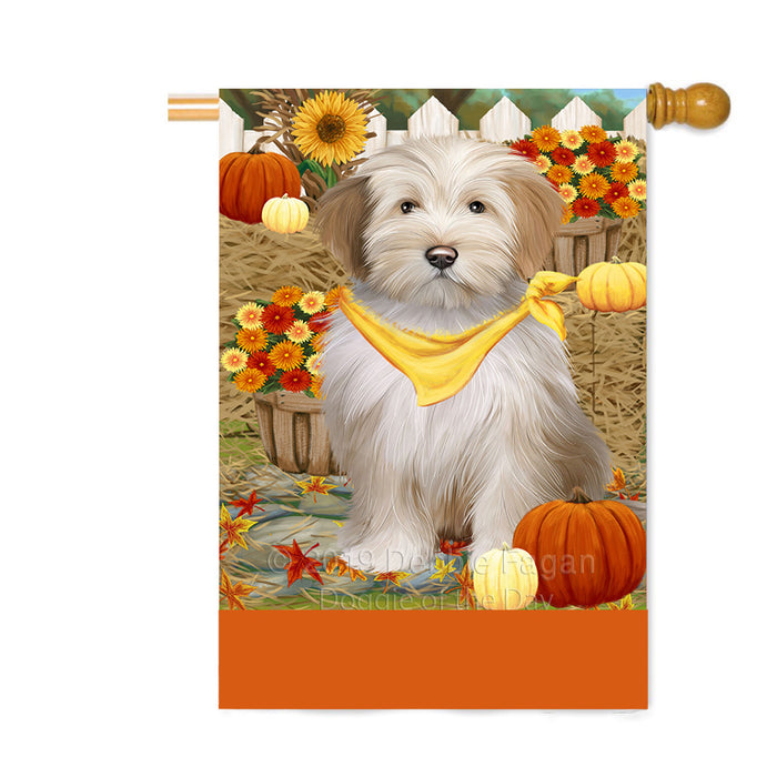Personalized Fall Autumn Greeting Tibetan Terrier Dog with Pumpkins Custom House Flag FLG-DOTD-A62135