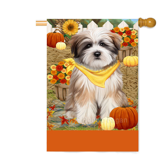 Personalized Fall Autumn Greeting Tibetan Terrier Dog with Pumpkins Custom House Flag FLG-DOTD-A62136