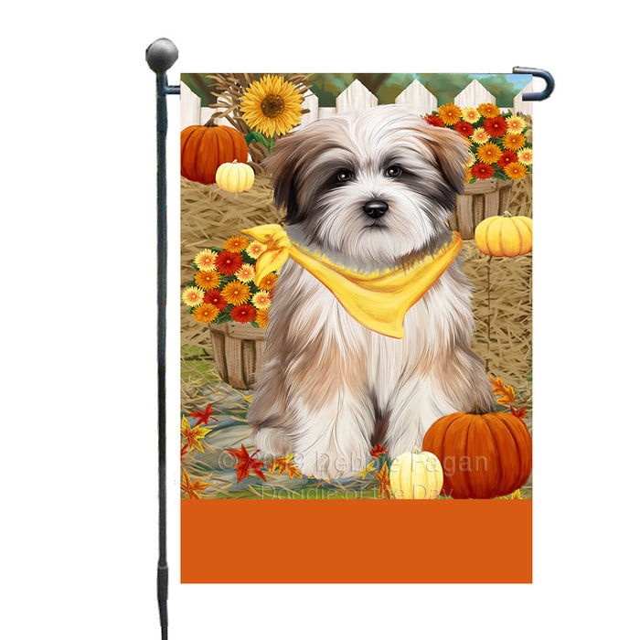 Personalized Fall Autumn Greeting Tibetan Terrier Dog with Pumpkins Custom Garden Flags GFLG-DOTD-A62080