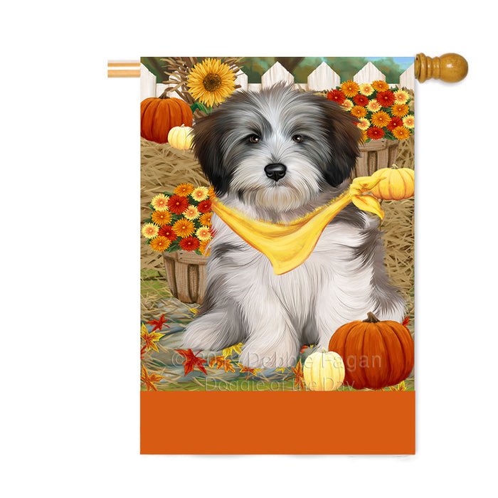 Personalized Fall Autumn Greeting Tibetan Terrier Dog with Pumpkins Custom House Flag FLG-DOTD-A62137