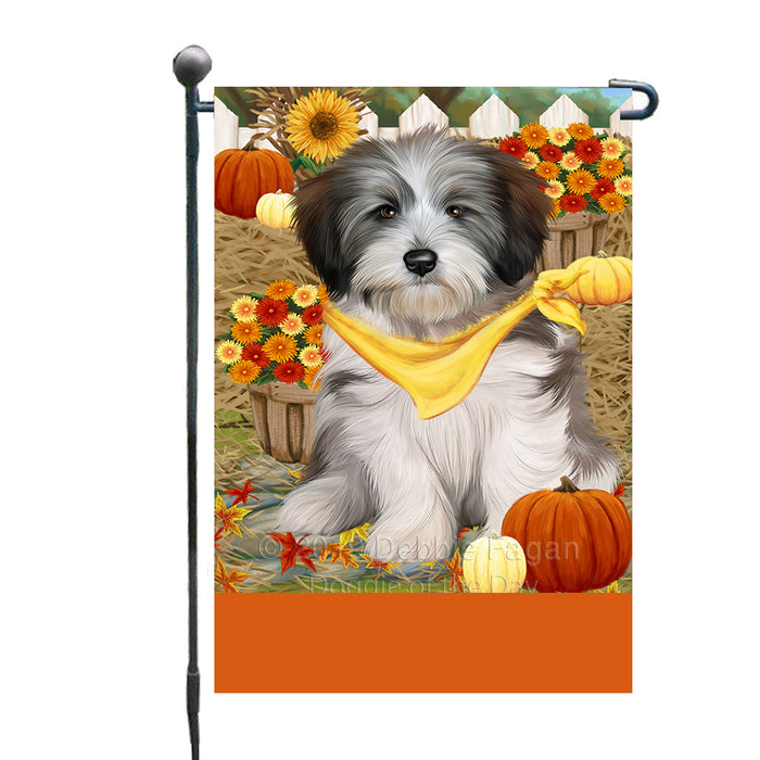 Personalized Fall Autumn Greeting Tibetan Terrier Dog with Pumpkins Custom Garden Flags GFLG-DOTD-A62081