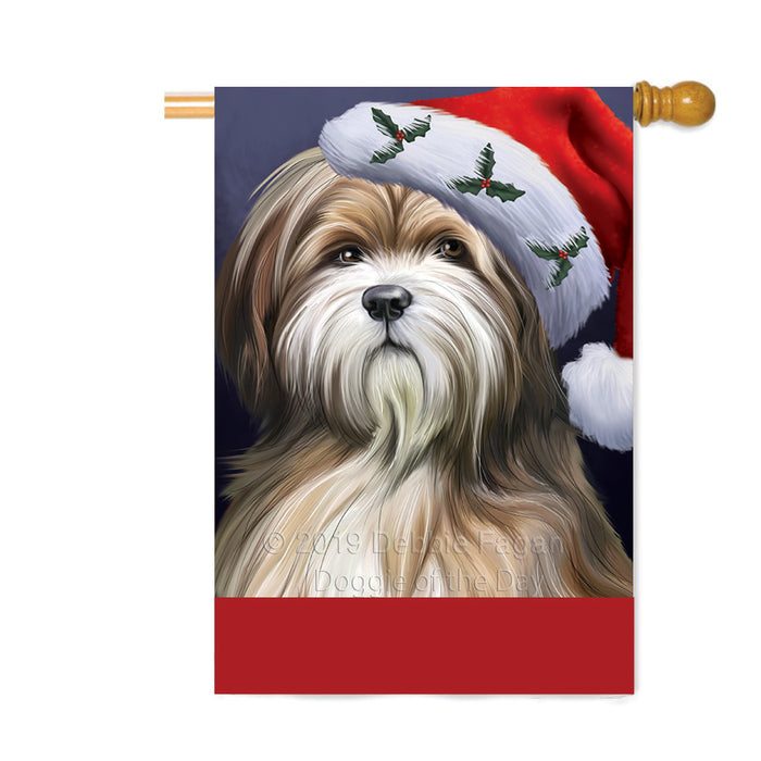 Personalized Christmas Holidays Tibetan Terrier Dog Wearing Santa Hat Portrait Head Custom House Flag FLG-DOTD-A59919