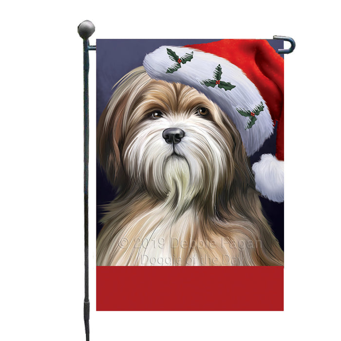 Personalized Christmas Holidays Tibetan Terrier Dog Wearing Santa Hat Portrait Head Custom Garden Flags GFLG-DOTD-A59863