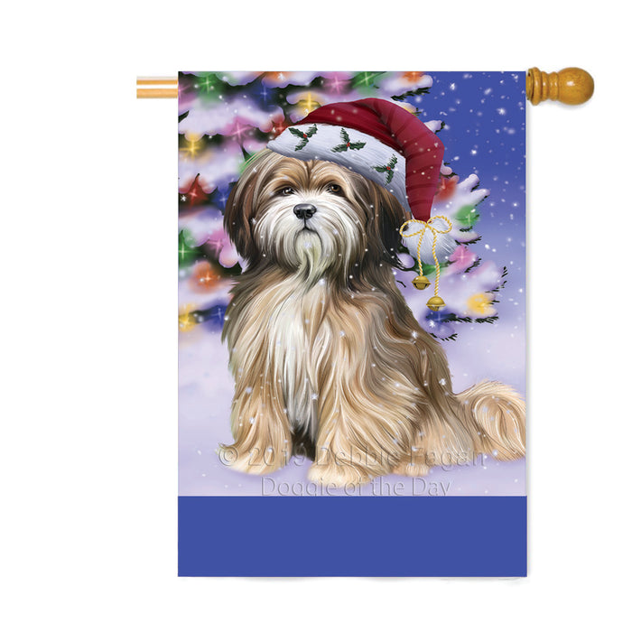 Personalized Winterland Wonderland Tibetan Terrier Dog In Christmas Holiday Scenic Background Custom House Flag FLG-DOTD-A61477