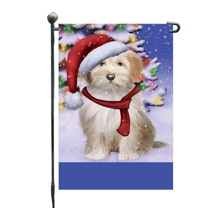 Personalized Winterland Wonderland Tibetan Terrier Dog In Christmas Holiday Scenic Background Custom Garden Flags GFLG-DOTD-A61422