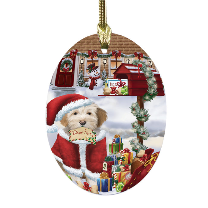 Tibetan Terrier Dog Dear Santa Letter Christmas Holiday Mailbox Oval Glass Christmas Ornament OGOR49089