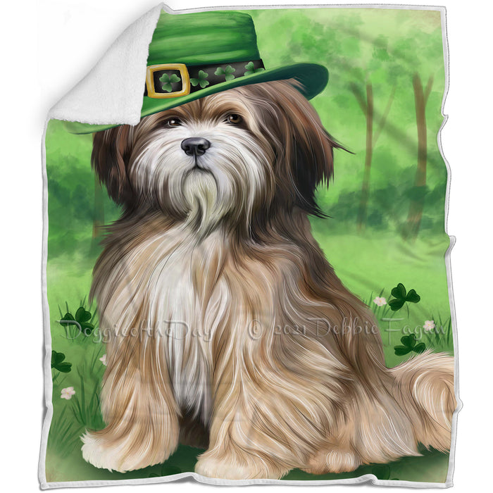 St. Patricks Day Irish Portrait Tibetan Terrier Dog Blanket BLNKT59196