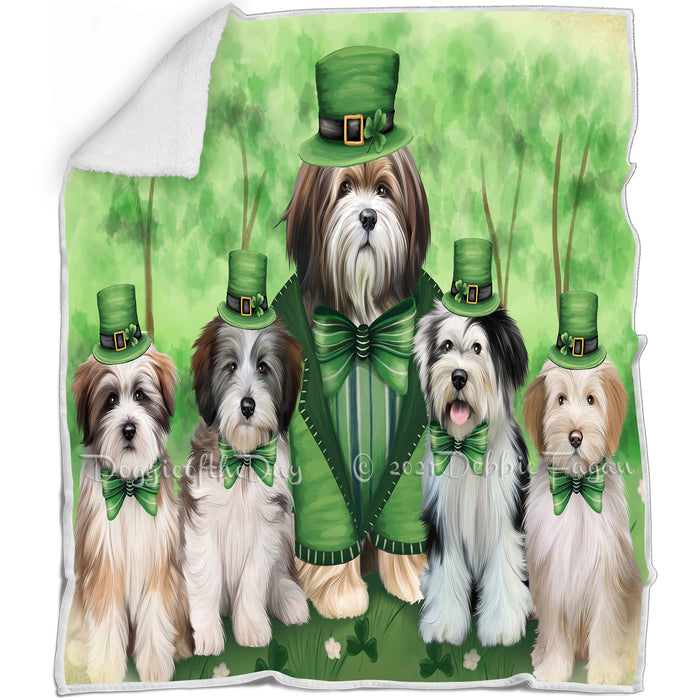 St. Patricks Day Irish Family Portrait Tibetan Terriers Dog Blanket BLNKT59214