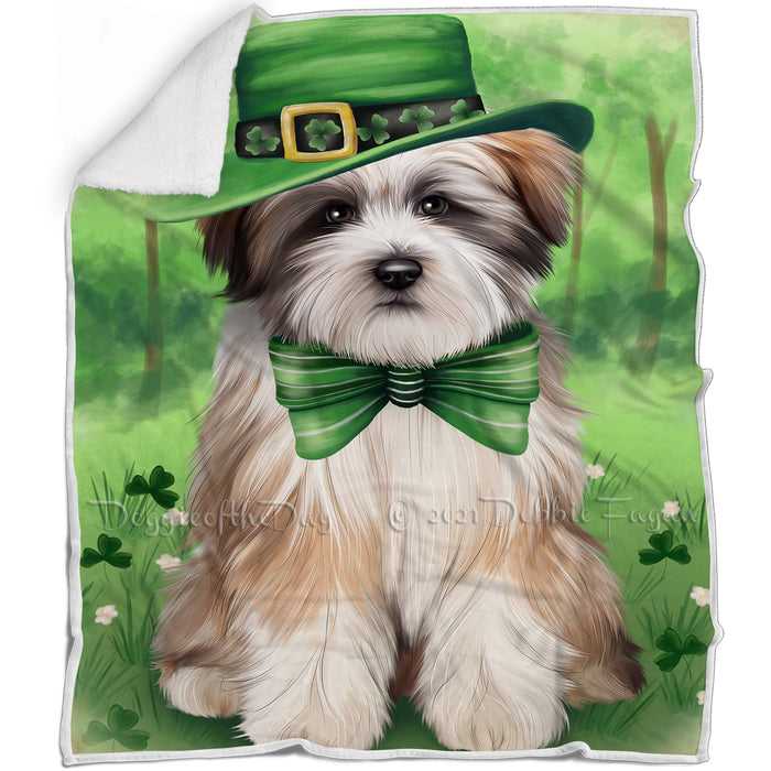 St. Patricks Day Irish Portrait Tibetan Terrier Dog Blanket BLNKT59205