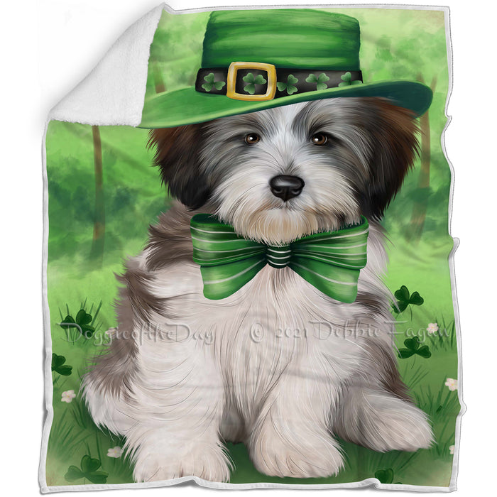 St. Patricks Day Irish Portrait Tibetan Terrier Dog Blanket BLNKT59223