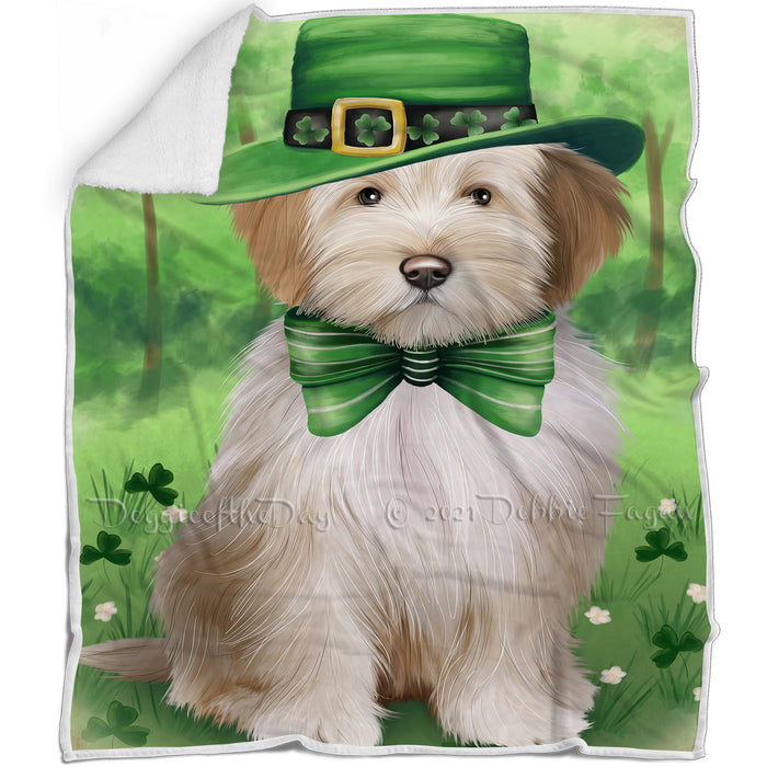 St. Patricks Day Irish Portrait Tibetan Terrier Dog Blanket BLNKT59232