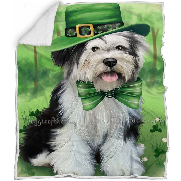 St. Patricks Day Irish Portrait Tibetan Terrier Dog Blanket BLNKT59241