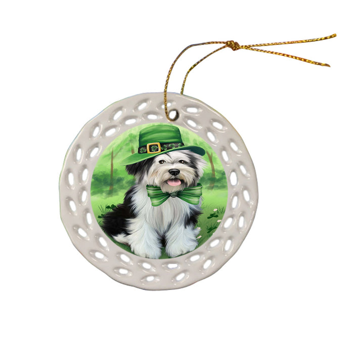 St. Patricks Day Irish Portrait Tibetan Terrier Dog Ceramic Doily Ornament DPOR49412