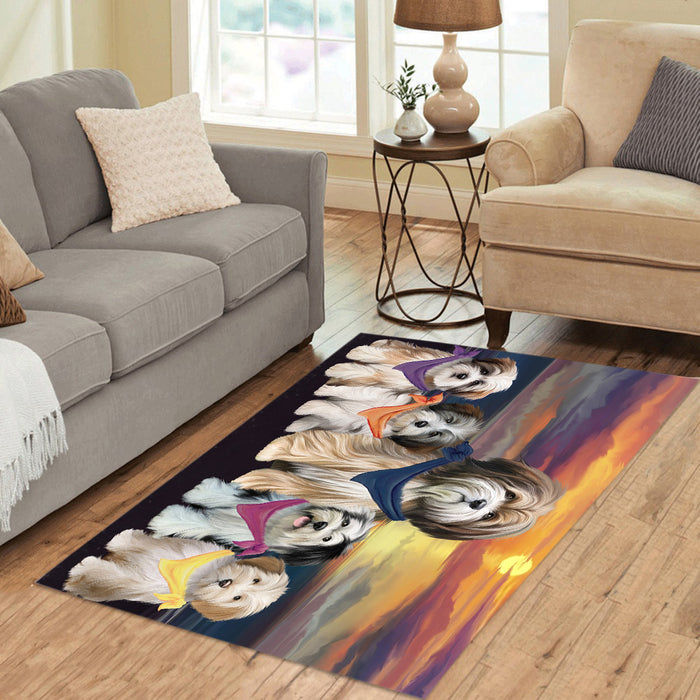 Family Sunset Portrait Tibetan Terrier Dogs Area Rug