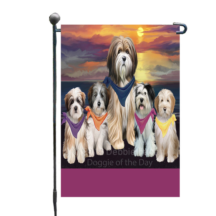 Personalized Family Sunset Portrait Tibetan Terrier Dogs Custom Garden Flags GFLG-DOTD-A60637