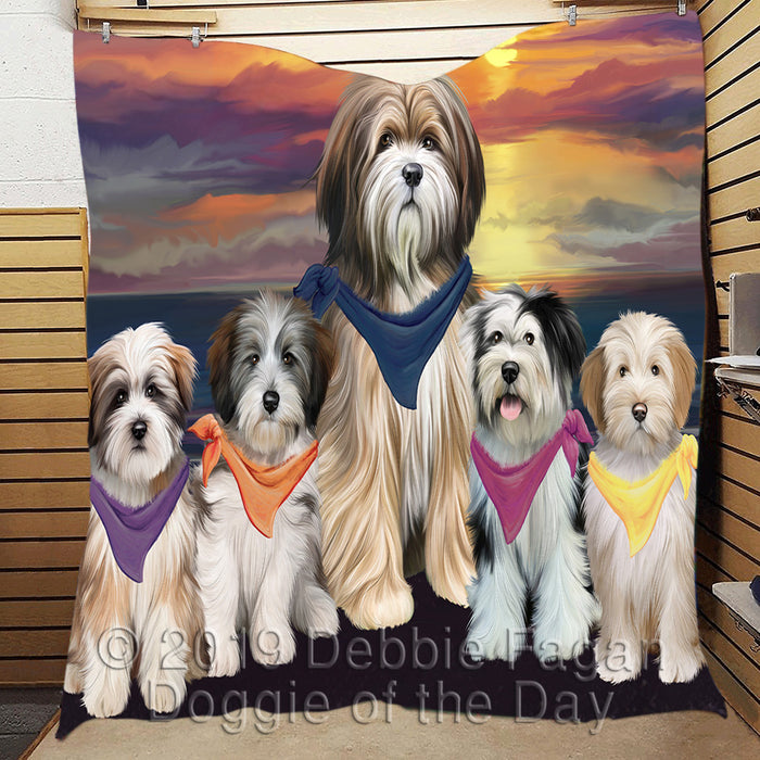 Family Sunset Portrait Tibetan Terrier Dogs Quilt