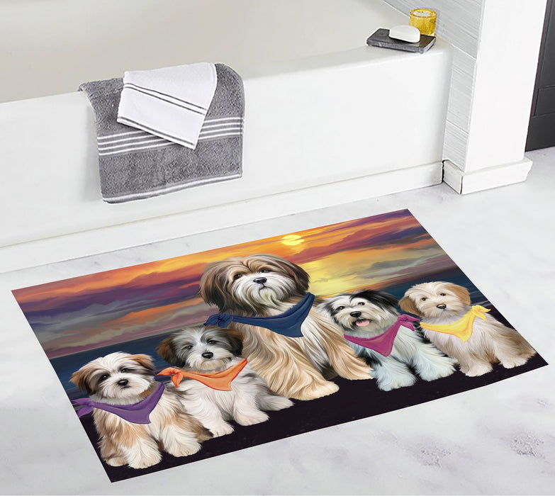 Family Sunset Portrait Tibetan Terrier Dogs Bath Mat