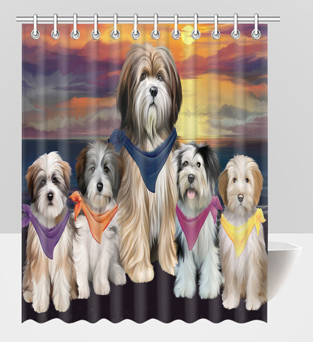 Family Sunset Portrait Tibetan Terrier Dogs Shower Curtain