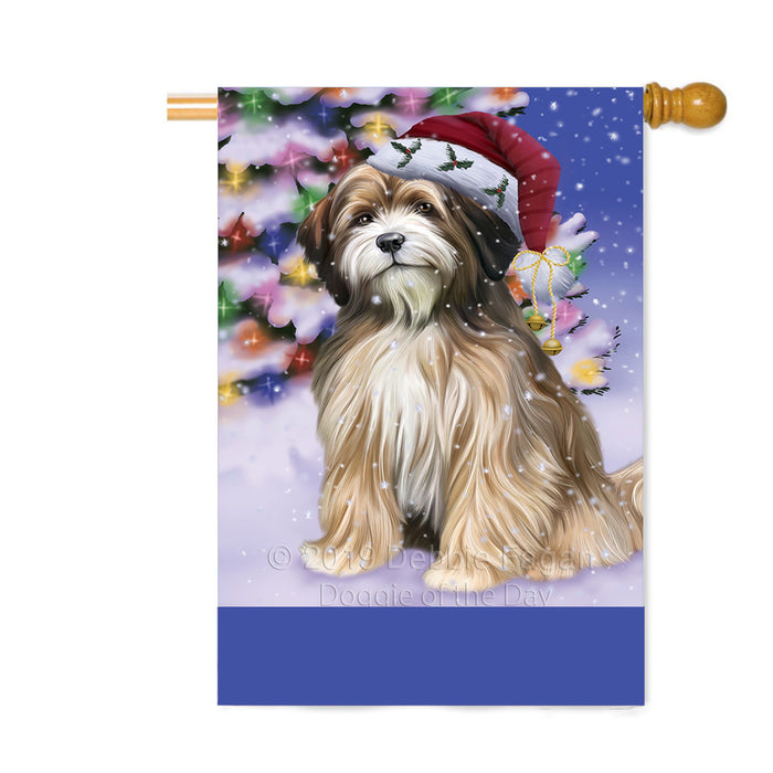 Personalized Winterland Wonderland Tibetan Terrier Dog In Christmas Holiday Scenic Background Custom House Flag FLG-DOTD-A61479