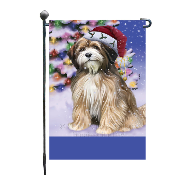 Personalized Winterland Wonderland Tibetan Terrier Dog In Christmas Holiday Scenic Background Custom Garden Flags GFLG-DOTD-A61423