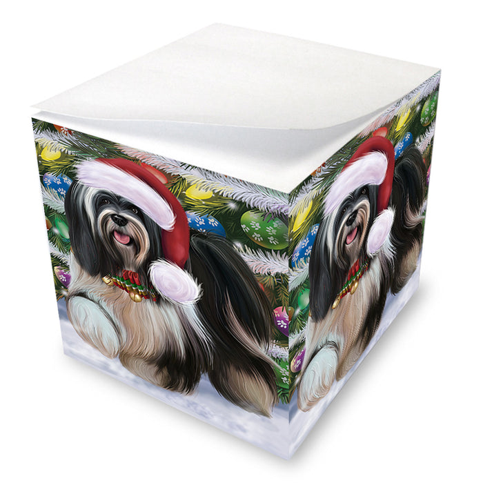 Chistmas Trotting in the Snow Tibetan Terrier Dog Note Cube NOC-DOTD-A57726