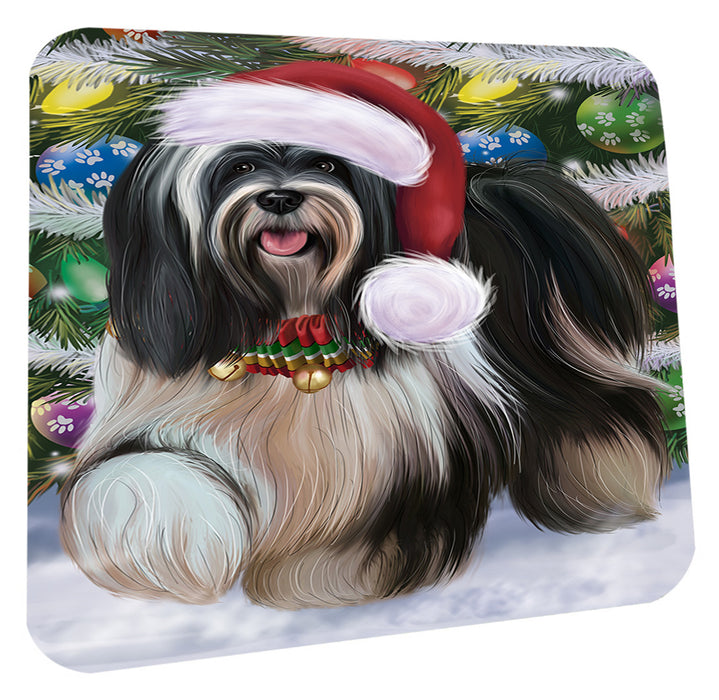 Chistmas Trotting in the Snow Tibetan Terrier Dog Coasters Set of 4 CSTA58687