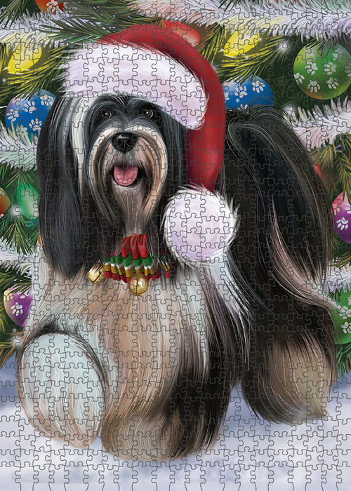 Chistmas Trotting in the Snow Tibetan Terrier Dog Portrait Jigsaw Puzzle for Adults Animal Interlocking Puzzle Game Unique Gift for Dog Lover's with Metal Tin Box PZL983