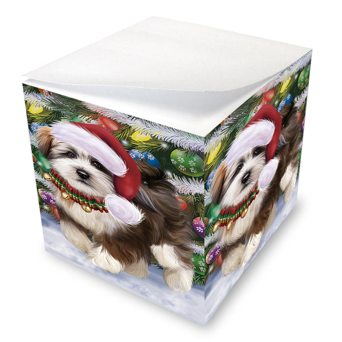 Chistmas Trotting in the Snow Tibetan Terrier Dog Note Cube NOC-DOTD-A57727