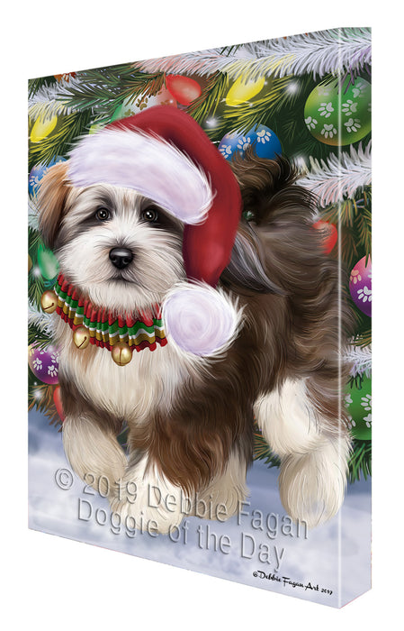 Chistmas Trotting in the Snow Tibetan Terrier Dog Canvas Wall Art - Premium Quality Ready to Hang Room Decor Wall Art Canvas - Unique Animal Printed Digital Painting for Decoration CVS689