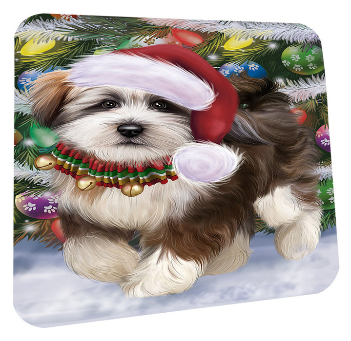 Chistmas Trotting in the Snow Tibetan Terrier Dog Coasters Set of 4 CSTA58688