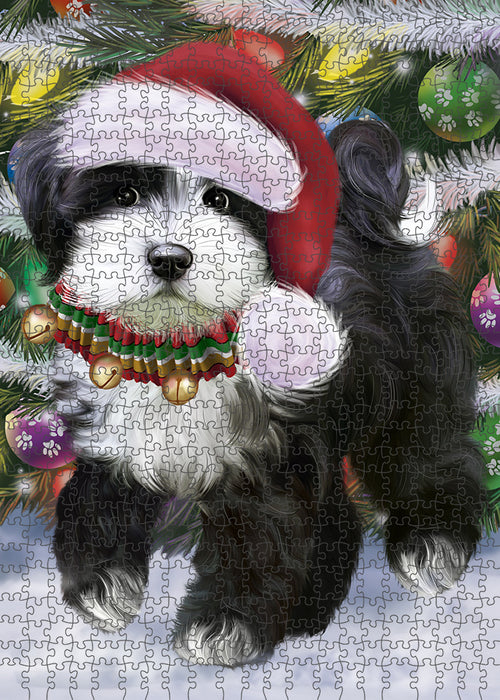 Chistmas Trotting in the Snow Tibetan Terrier Dog Portrait Jigsaw Puzzle for Adults Animal Interlocking Puzzle Game Unique Gift for Dog Lover's with Metal Tin Box PZL985