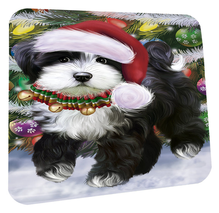 Chistmas Trotting in the Snow Tibetan Terrier Dog Coasters Set of 4 CSTA58689