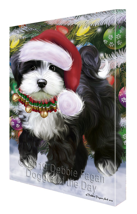Chistmas Trotting in the Snow Tibetan Terrier Dog Canvas Wall Art - Premium Quality Ready to Hang Room Decor Wall Art Canvas - Unique Animal Printed Digital Painting for Decoration CVS690