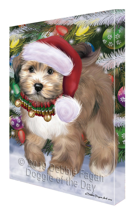 Chistmas Trotting in the Snow Tibetan Terrier Dog Canvas Wall Art - Premium Quality Ready to Hang Room Decor Wall Art Canvas - Unique Animal Printed Digital Painting for Decoration CVS691