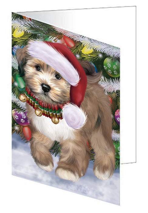 Chistmas Trotting in the Snow Tibetan Terrier Dog Handmade Artwork Assorted Pets Greeting Cards and Note Cards with Envelopes for All Occasions and Holiday Seasons