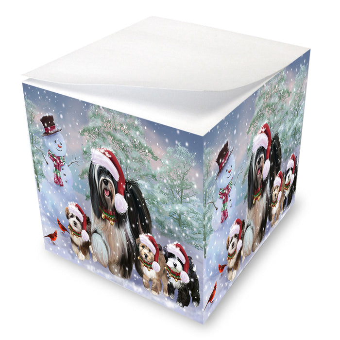 Christmas Running Family Tibetan Terrier Dogs Note Cube NOC-DOTD-A57680