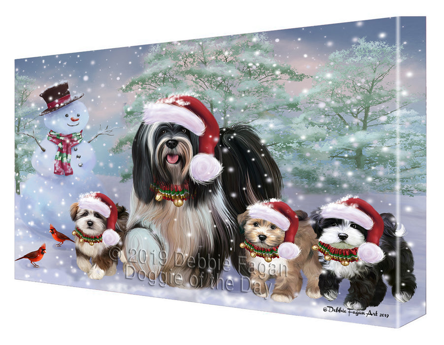 Christmas Running Family Tibetan Terrier Dogs Canvas Wall Art - Premium Quality Ready to Hang Room Decor Wall Art Canvas - Unique Animal Printed Digital Painting for Decoration