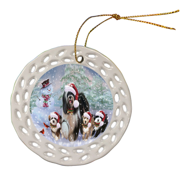 Christmas Running Family Tibetan Terrier Dogs Doily Ornament DPOR59125