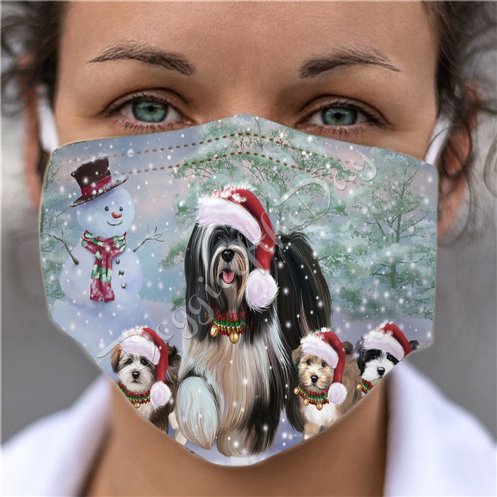 Christmas Running Fammily Tibetan Terrier Dogs Face Mask FM48749