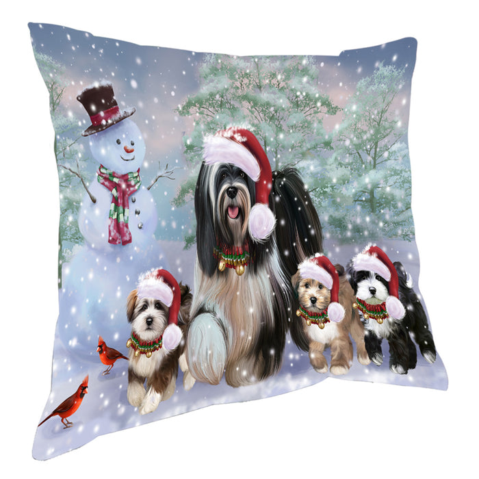 Christmas Running Family Tibetan Terrier Dogs Pillow with Top Quality High-Resolution Images - Ultra Soft Pet Pillows for Sleeping - Reversible & Comfort - Ideal Gift for Dog Lover - Cushion for Sofa Couch Bed - 100% Polyester