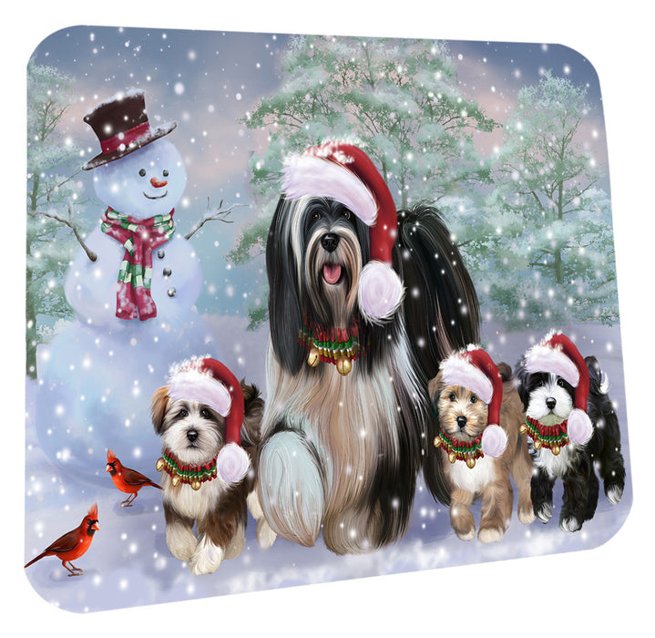 Christmas Running Family Tibetan Terrier Dogs Coasters Set of 4 CSTA58641