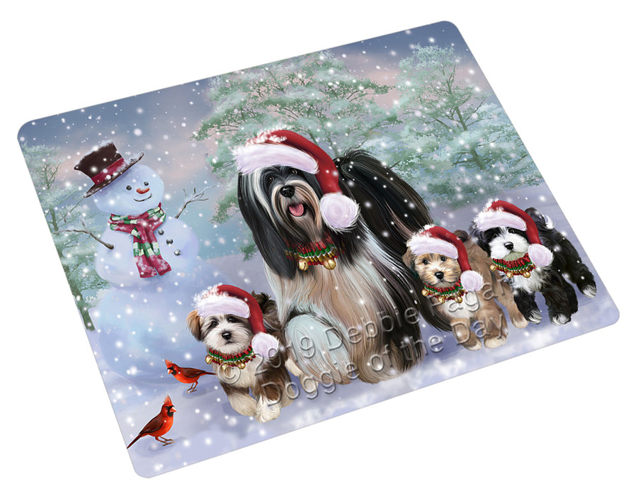 Christmas Running Family Tibetan Terrier Dogs Cutting Board - For Kitchen - Scratch & Stain Resistant - Designed To Stay In Place - Easy To Clean By Hand - Perfect for Chopping Meats, Vegetables