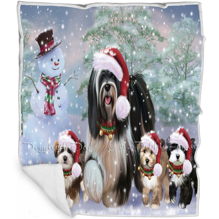 Christmas Running Family Tibetan Terrier Dogs Blanket BLNKT143425