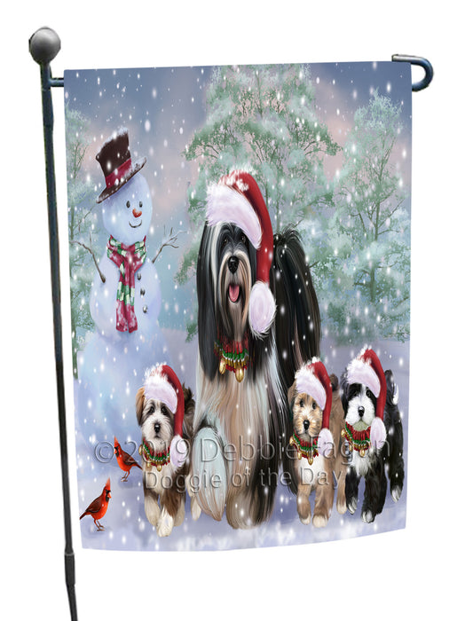 Christmas Running Family Tibetan Terrier Dogs Garden Flags Outdoor Decor for Homes and Gardens Double Sided Garden Yard Spring Decorative Vertical Home Flags Garden Porch Lawn Flag for Decorations
